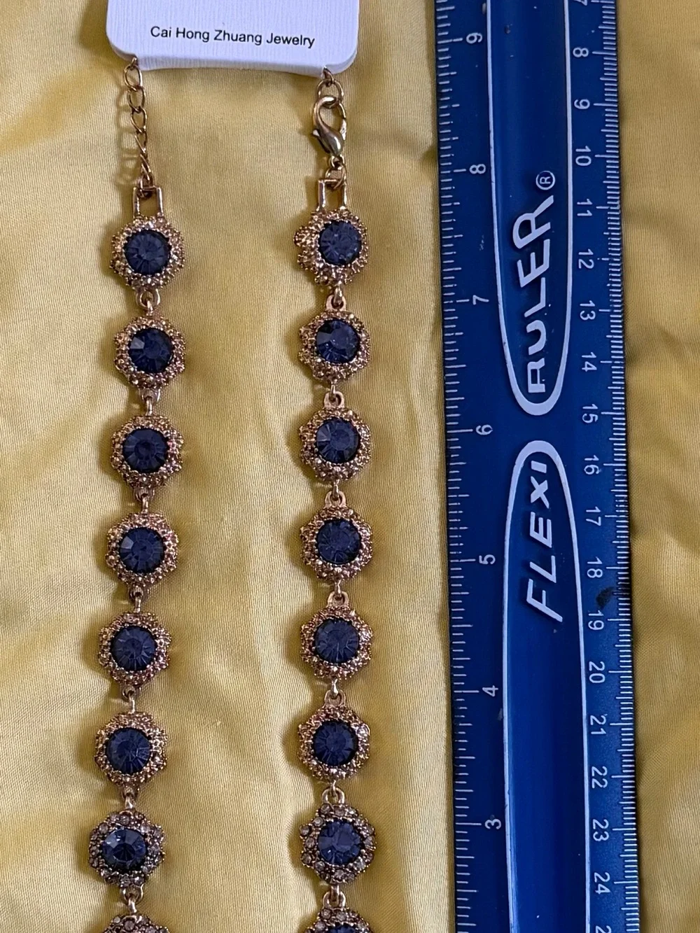 Blue Crystal Statement Necklace Gold Tone Glam Jewelry - Picture 2 of 2